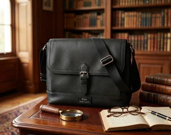 Bolso bandolera de piel granulada Polo Ralph Lauren color negro
