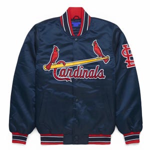 MLB St. Louis Cardinals Varsity Jacket Satin Baseball Jackets Custom Varsity Jackets Team Varsity Letterman Jackets - Navy Blue