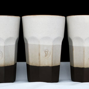 Robust brown ceramic beaker with white layered glazing, lemonade or tea beaker, unique handmade ceramic large cup, brown clay glass.