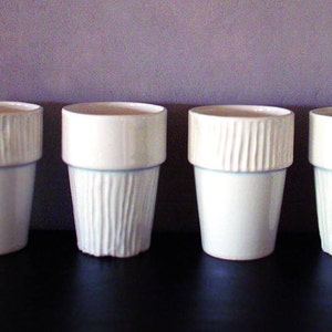 White ceramic cup with rustic ribbed/fluted texture, milk cup, coffe or tea cup, unique handmade ceramic tumbler, vintage look cup.