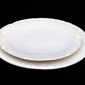 Handmade white ceramic dinner plate with vintage looking fluted edge, rustic pottery plate, white clay plate, dinnerware set, 23.5 or 29.5cm
