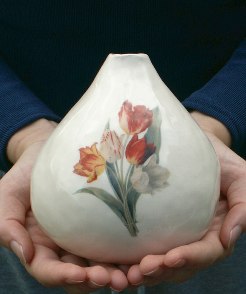 Tulip Bulb Shaped Vase, Red Tulip Vase, Unique Handmade Ceramic Vase