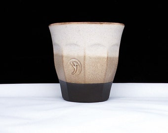 Robust brown ceramic cup with white layered white glazing, milk cup, coffee or tea cup, unique handmade ceramic tumbler, brown clay glass.