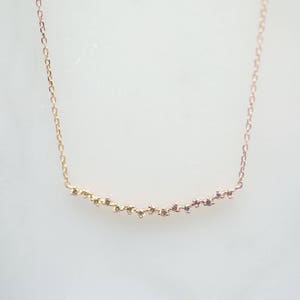Champagne Diamond Wide Pendant Necklace, Solid 14K Gold, Dainty Thin Fine Chain, Genuine Diamond