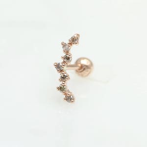 Curved Diamond Arch Piercing Earring (single), white lab Diamonds, 14K Solid, Cartilage, Lobe, Tragus, Helix, Piercing, gold stud
