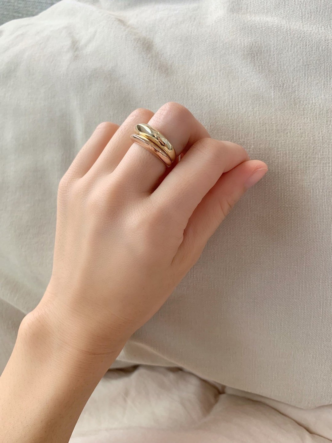 Black Pink Jenny Tuffed Coco Crush Ring 14K Solid Gold Sword-Edge Combo,  Stackable, Chunky Ring, Rose Gold, Yellow Gold