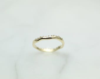 14K Solid Gold, Dotted Crown Band, Vine Band, Wedding Band, Stacking Ring, Layered Ring