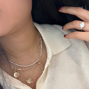 Triangle Cluster Lab Grown Diamond Half-Tennis Riviera Necklace, Solid 14K Gold, Dainty Thin Fine Chain,