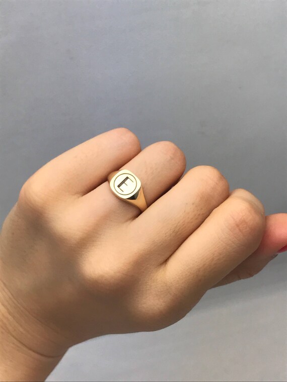 14 k oro amortiguador anillo de sello monograma graduacion banda alternativa de boda inicial anillo Etsy Mexico