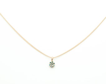 Mini Champagne/Blue Diamond Cluster Pendant, Choker Short Necklace, Solid 14K Gold, Mother's, Mommy Necklace, Push Gift