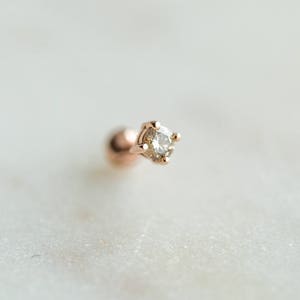 3 or 4 Prong Mini 2mm Diamond Stud Piercing, Earring (single), diamond piercing, 14K Solid Gold, Cartilage, Lobe, Tragus, Helix, stud