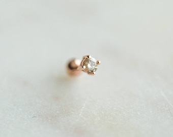 3- eller 4-stifts mini 2 mm diamantörhänge, örhänge (enkel), diamantpiercing, 14K massivt guld, brosk, lob, tragus, helix, örhänge