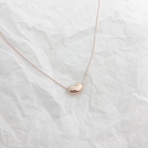 Bean Necklace,  Solid 14K Gold, Dainty Thin Fine Chain