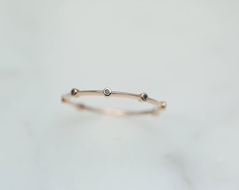 14K Solid Gold, Mini Blue or Champagne Diamonds, Band, Dainty Ring, Stacking Ring, Layered Ring, Ruby ring
