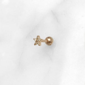 Star champagne diamanten steker (enkel), 14 kt massief goud, tragus, kwab, helix, kraakbeen, piercingoorbel,