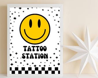 Cool Dude Birthday Party Tattoo Station Table Sign