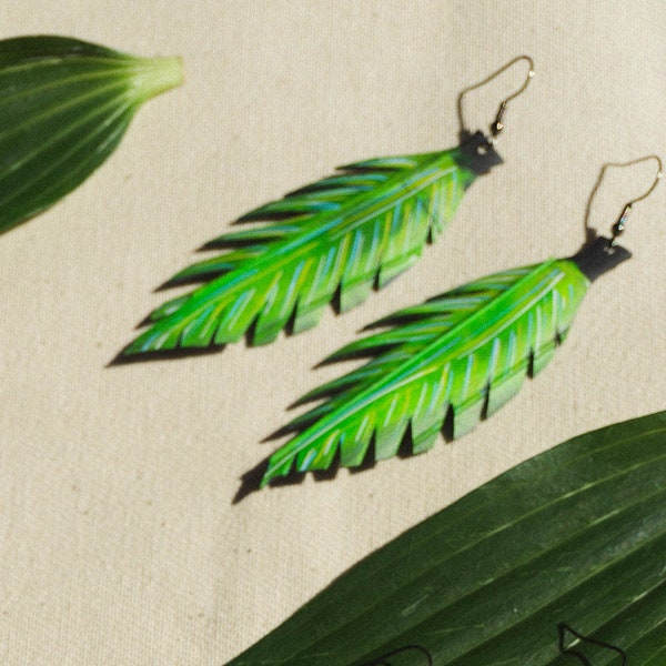 Beautiful Green Upcycled Tyre Rubber Leaf Earrings, Vegan and Eco-Friendly Jewellery, Statement Earrings