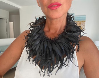 Playful, Contemporary Upcycled Rubber Black Statement Necklace, Sustainable and Vegan Jewellery, Eye-Catching Chunky, Very Bold Neckpiece,
