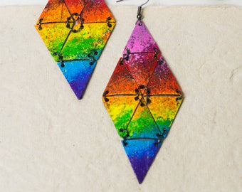 Rainbow, summer earrings, bold statement earrings in 2 sizes, LGBTQ Earrings