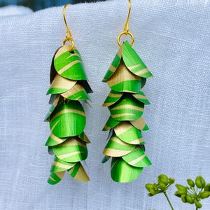 Lime Green & Gold Upcycled Nespresso Pod Earrings: Sustainable Summer Jewelry