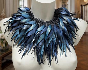 Metallic Blue Coloured, Sea, Ocean Themed Large Statement Necklace, Upcycled Bicycle Inner Tube Rubber, Vegan & Eco-Friendly Jewellery