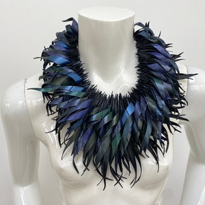 peacock purple blue statement tassel necklace, recycled bike tyre rubber eco-friendly jewellery by laura zabo