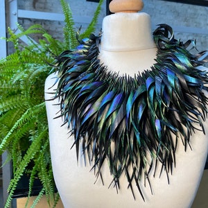 peacock purple blue statement tassel necklace, recycled bike tyre rubber eco-friendly jewellery by laura zabo