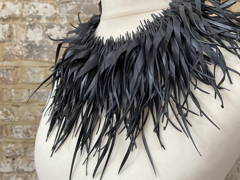 bold unique tassel upcycled recycled bicycle innertube black necklace bib necklace by laura zabo