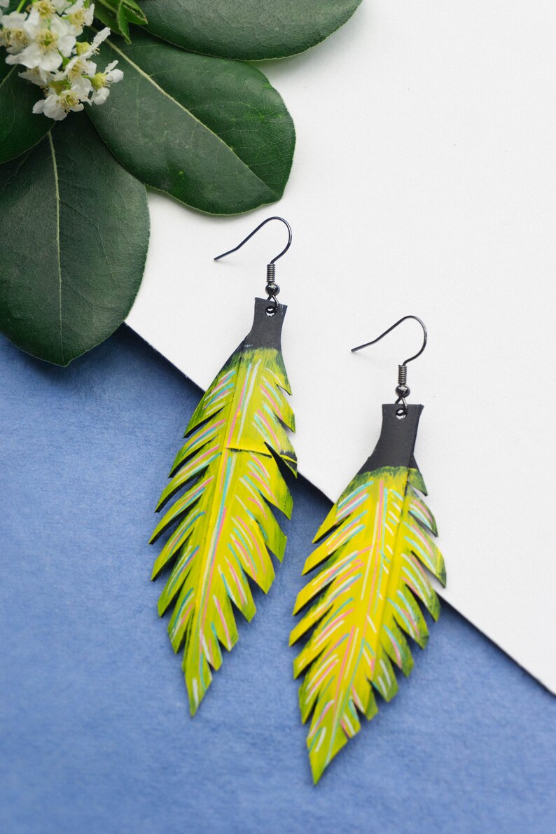 yellow  leaf earrings bold statement earrings made out of scrap tyre rubber bicycle inner tube, handmade in England