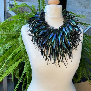 peacock purple blue statement tassel necklace, recycled bike tyre rubber eco-friendly jewellery by laura zabo