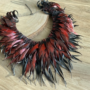 Upcycled Bicycle Tire Statement Necklace: Black & Metallic Red, Vegan Eco Jewelry