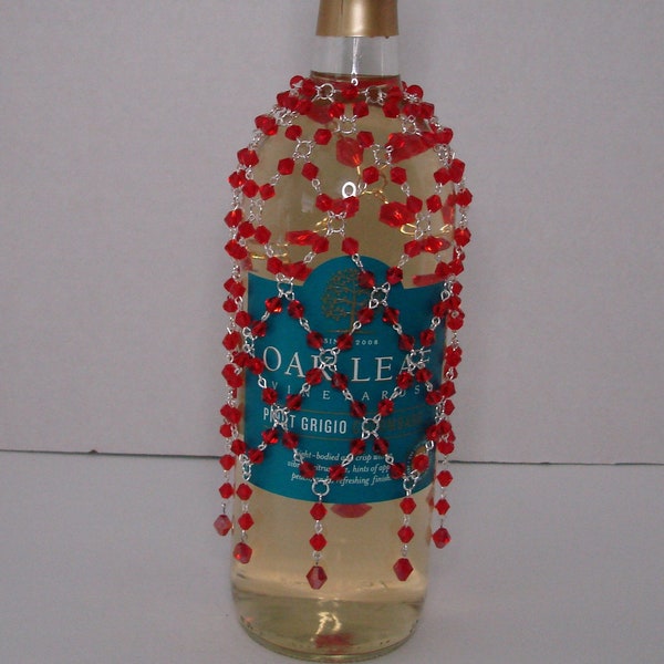 Hand Crafted Red & Silver Wine Bottle Cover