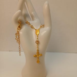 Golden with Gold Crystals Car Rosary - Rosary for Rearview Mirror - Auto Rosary - Mini Rosary - Mother Mary