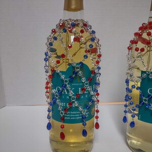 Hand Crafted 4th of July - Red, White and Blue Design Wine Bottle Cover