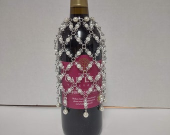 Hand Crafted Crystal & Pearl Wine Bottle Cover