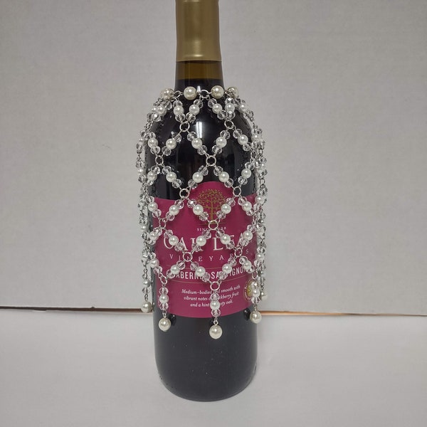 Hand Crafted Crystal & Pearl Wine Bottle Cover