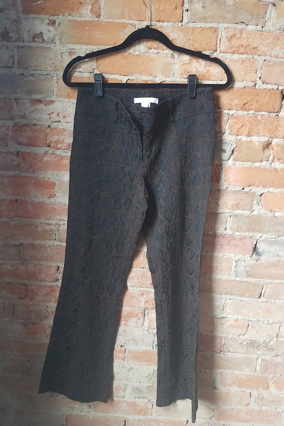 Late 90s Black/Brown Boot Cut/Flare Pants. Texture