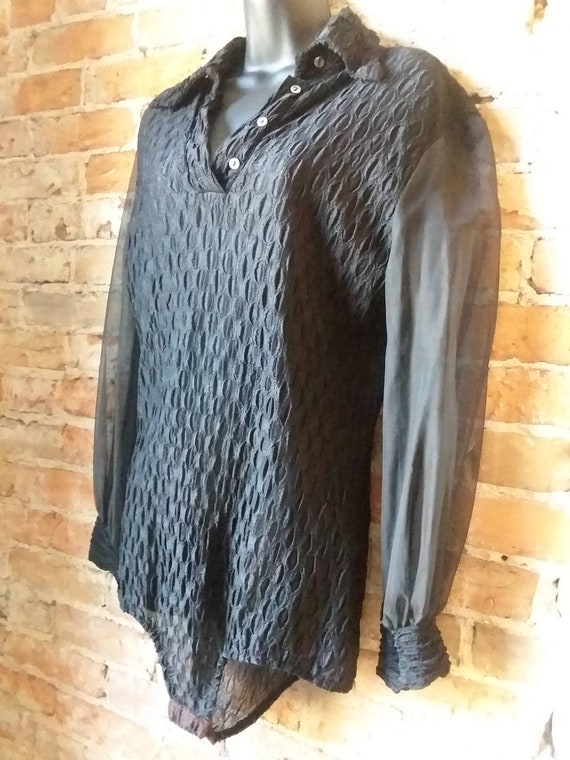 70s/80s Sheer Black Leotard w/ Snaps