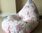 Childrens kids pink unicorn castle beanbag beanbag gaming reading chair made to order