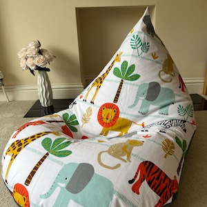 Large Safari jungle beanbag beanbag gaming reading chair child children elephant zebra tiger giraffe hippo monkey lion flamingo