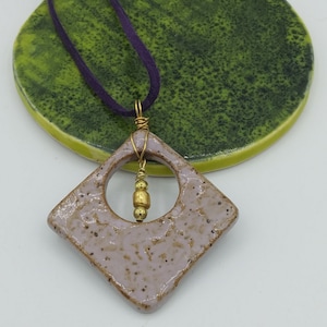 Handmade Lavender Ceramic Choker: Gold Beads, Purple Suede Cord