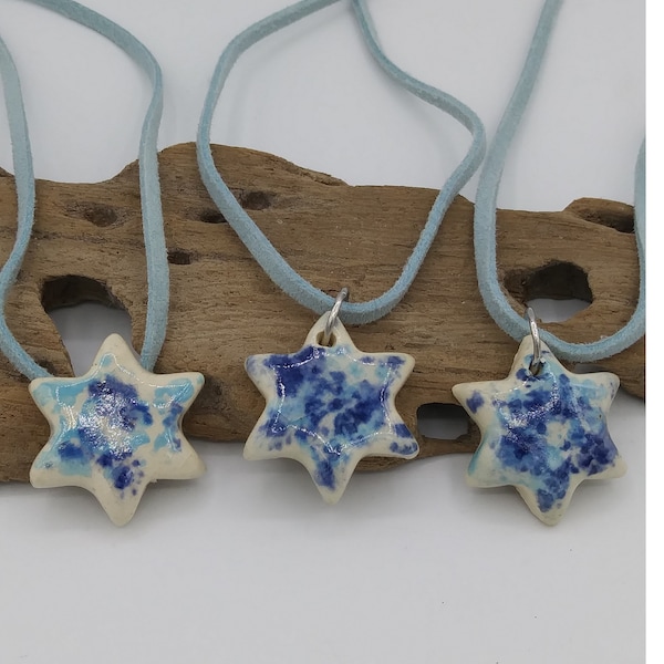 Handmade ceramic Star of David necklace, Jewish star necklace, mother/daughter/sisters gift, Hanukkah gift, bat mitzvah gift, holiday gift