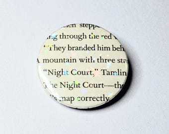 Mountain with Three Stars - Upcycled ACOTAR Book Page Pin | 38mm Holographic Button Badge | Unique Book-Lover Gift
