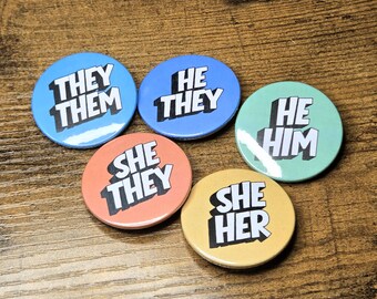 Pronoun Badges - 38mm Pinback Badge Pin
