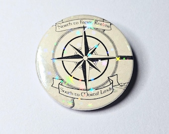 Compass - Upcycled ACOTAR Book Page Pin | 38mm Holographic Button Badge | Unique Book-Lover Gift