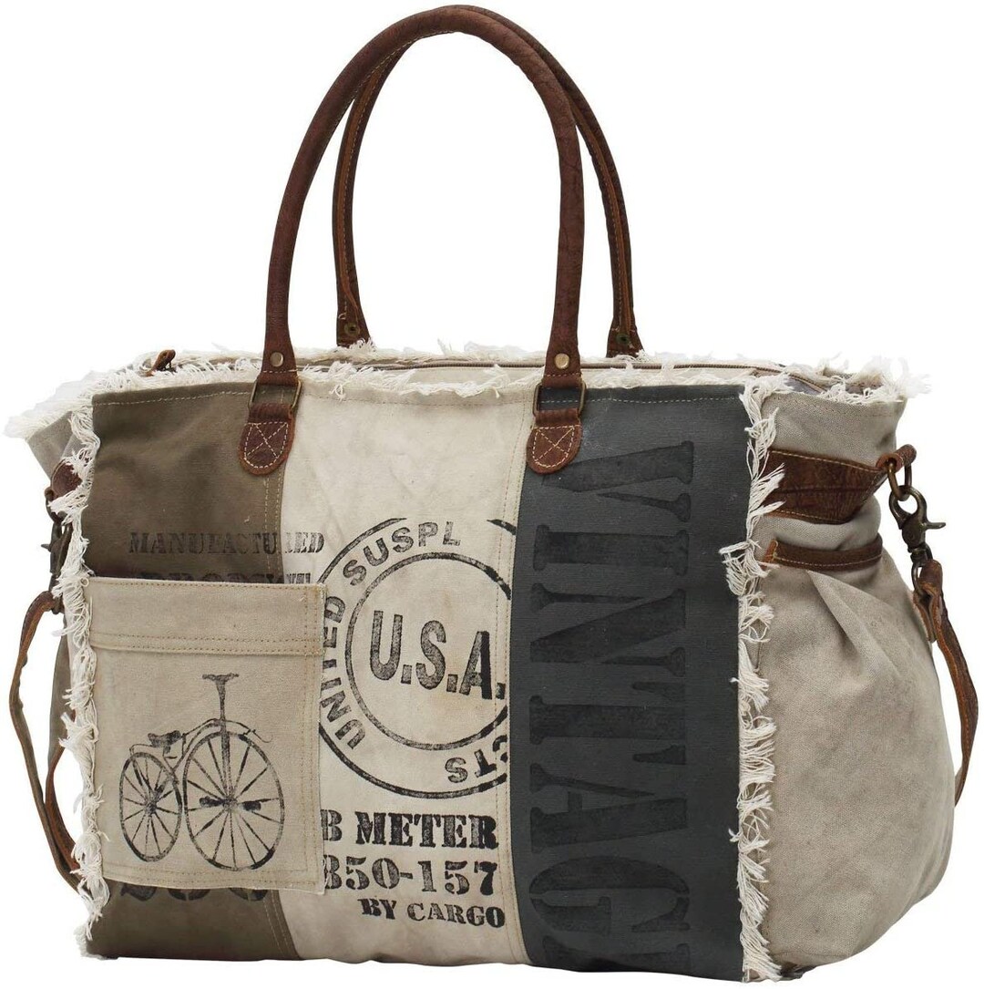 Myra Bags USA Stamped Upcycled Canvas Weekender Bag M-0751 - Etsy