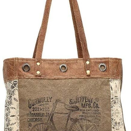 Myra Bag Upcycled Canvas Bag Brown Etsy
