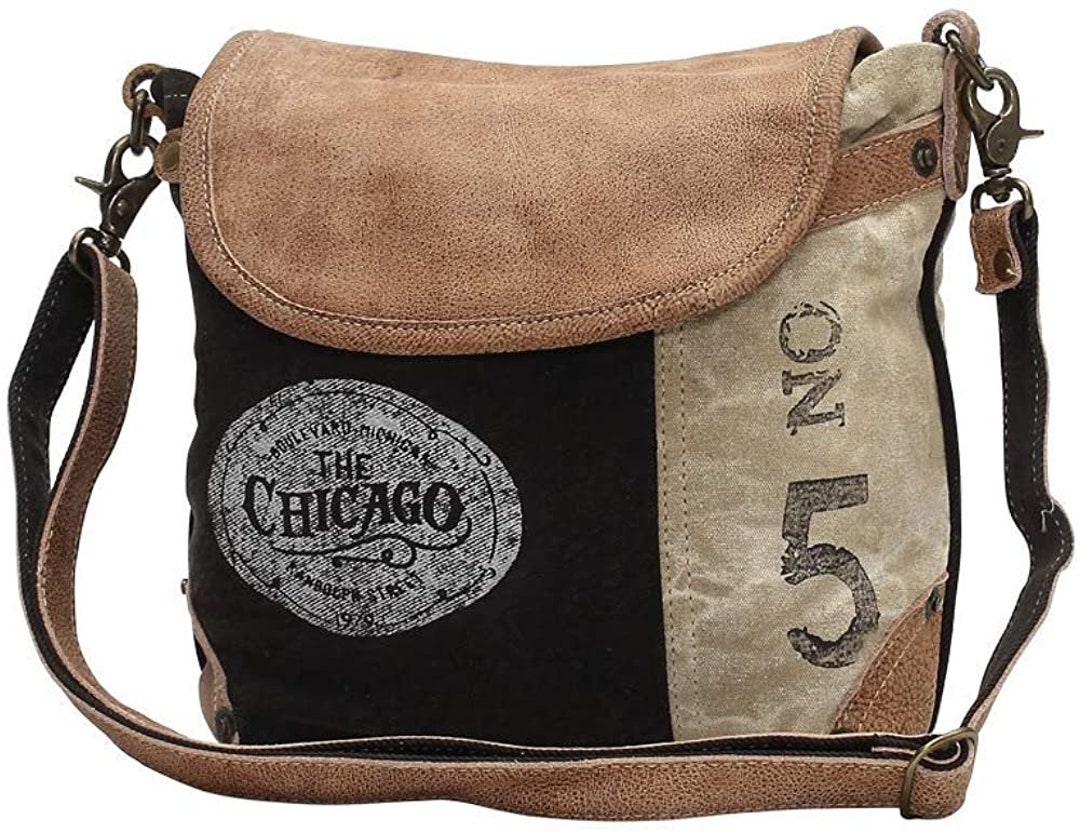 Myra Bag the Chicago Upcycled Canvas & Leather Shoulder Bag Etsy