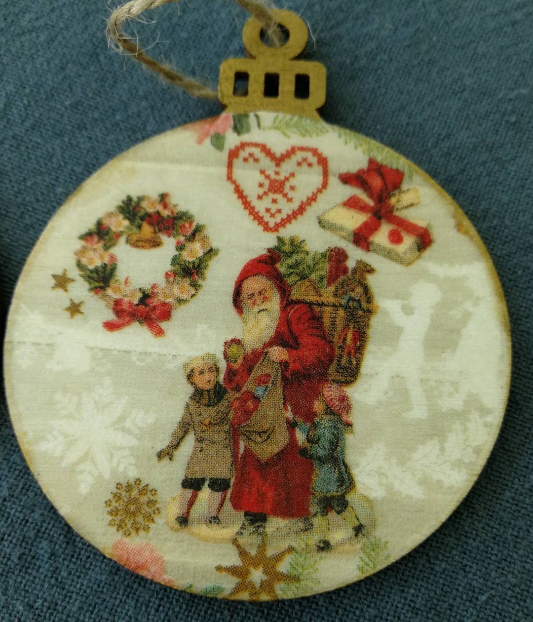 Four Wooden Hanging Bauble Decorations Ornaments. Christmas Tree or ...