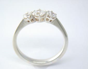 HALF PRICE Classic Three Stone in Sterling Silver and C.Z. Diamond Look Alike